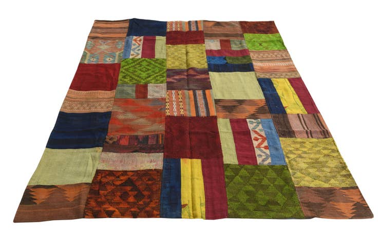 Detail image of 5' 3 x 7' 7 Hand Woven Kilim Patchwork Wool Rug