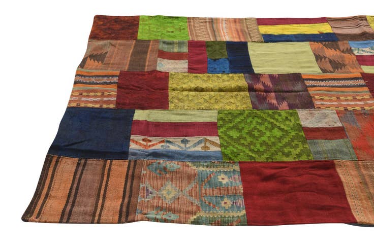 Detail image of 5' 3 x 7' 7 Hand Woven Kilim Patchwork Wool Rug