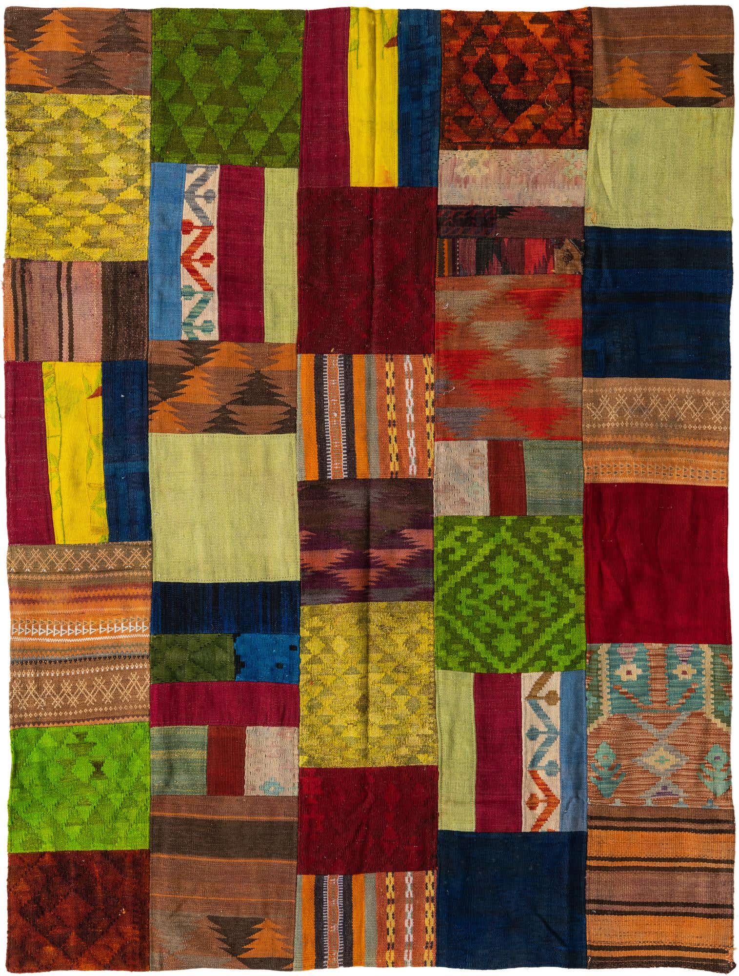 5' 3 x 7' 7 Hand Woven Kilim Patchwork Wool Rug