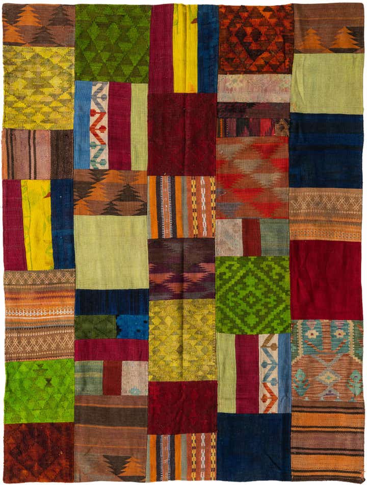 5' 3 x 7' 7 Hand Woven Kilim Patchwork Wool Rug