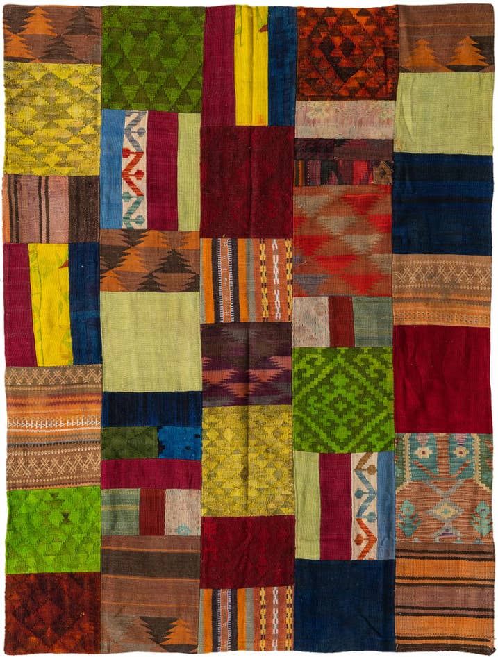 Detail image of 5' 3 x 7' 7 Hand Woven Kilim Patchwork Wool Rug