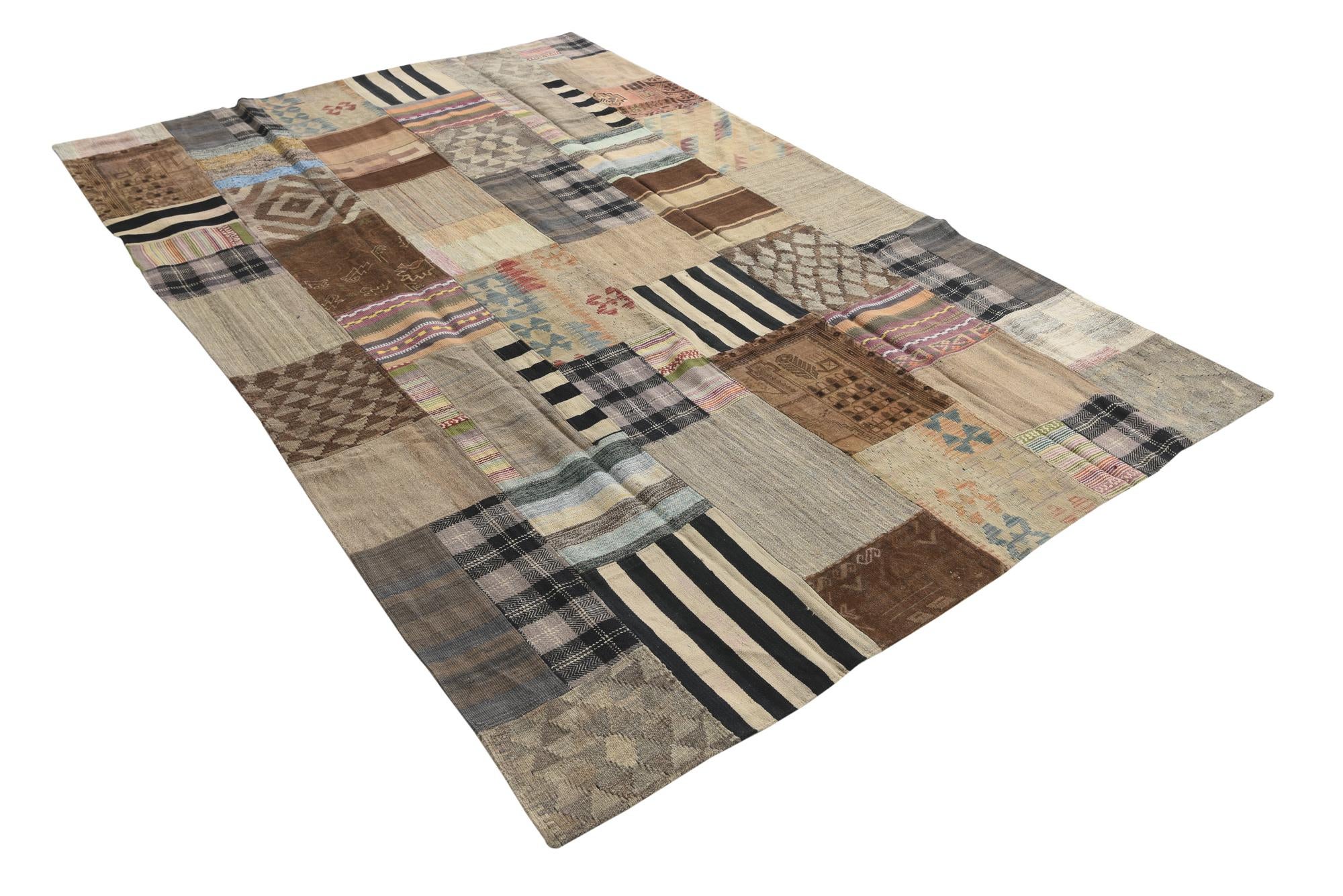 6' 5 x 10' Hand Woven Kilim Patchwork Wool Rug
