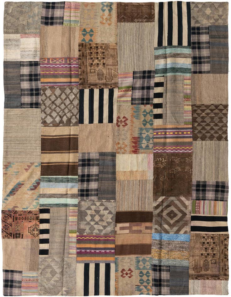 Detail image of 6' 5 x 10' Hand Woven Kilim Patchwork Wool Rug