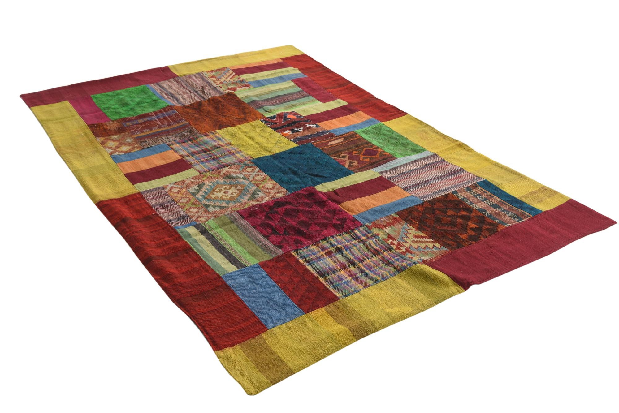 5' 9 x 8' 2 Hand Woven Kilim Patchwork Wool Rug
