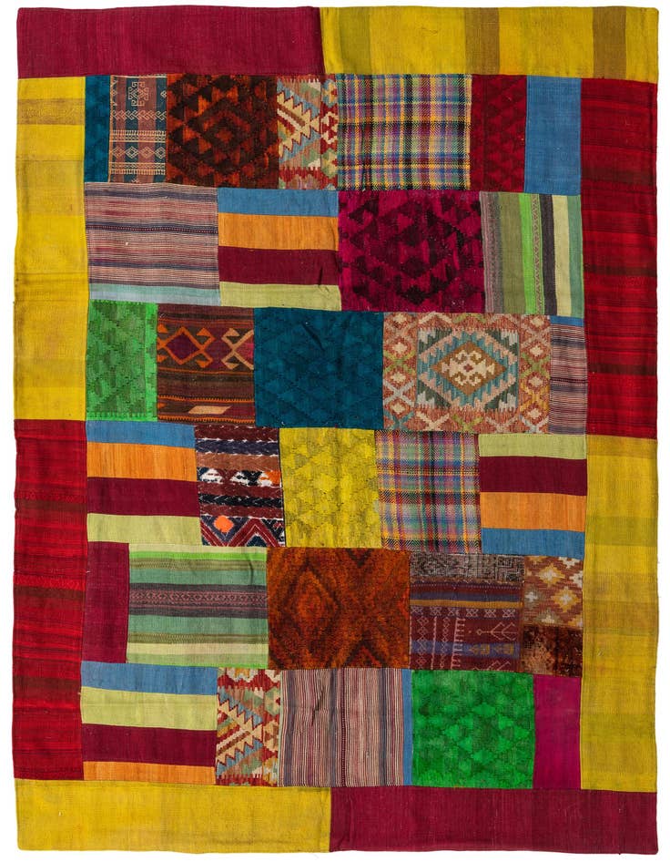 Detail image of 5' 9 x 8' 2 Hand Woven Kilim Patchwork Wool Rug