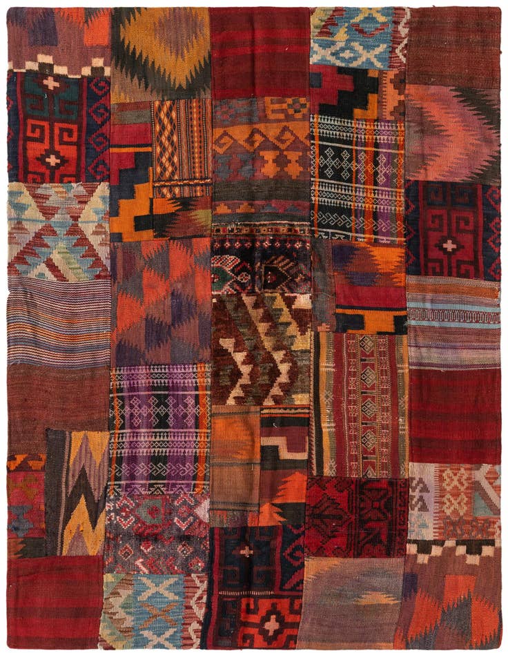 Detail image of 4' x 5' 10 Hand Woven Kilim Patchwork Wool Rug