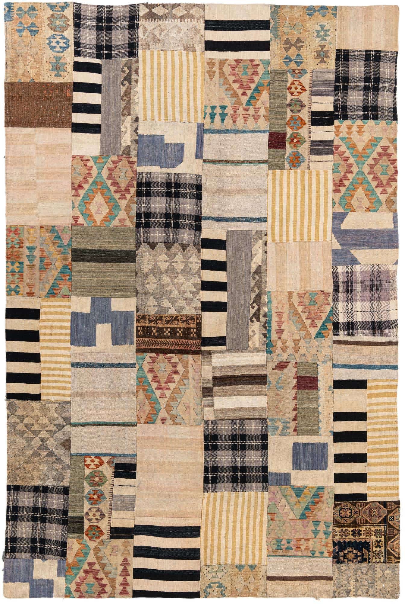 6' 6 x 8' 10 Hand Woven Kilim Patchwork Wool Rug