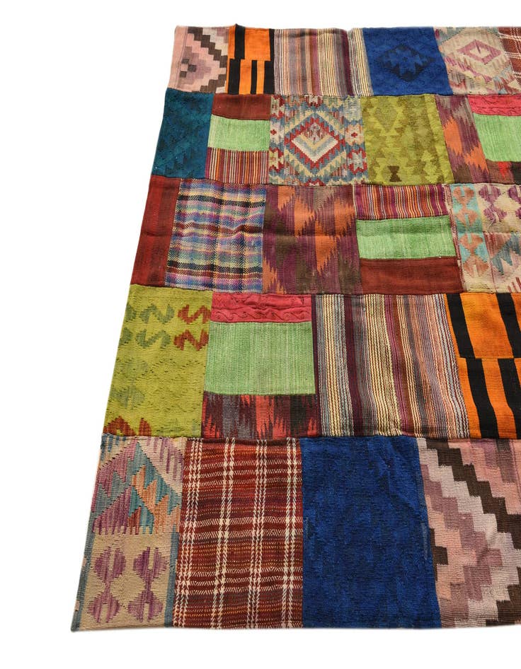 Detail image of 5' 5 x 7' 10  Hand Woven Kilim Patchwork Wool Rug