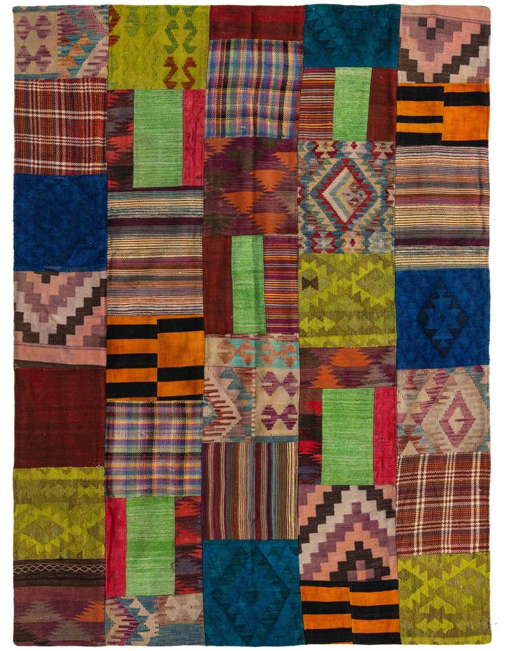 Detail image of 5' 5 x 7' 10 Hand Woven Kilim Patchwork Wool Rug