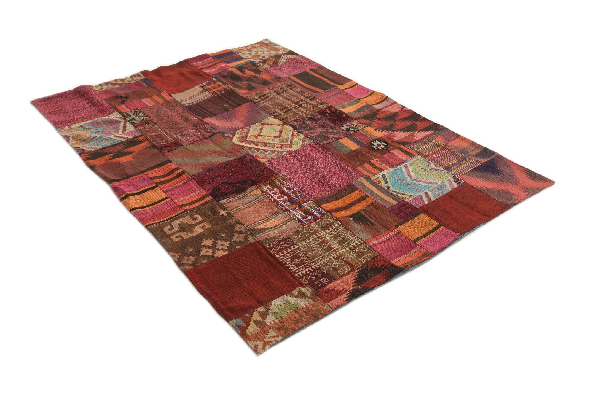 4' 10 x 6' 6 Hand Woven Kilim Patchwork Wool Rug