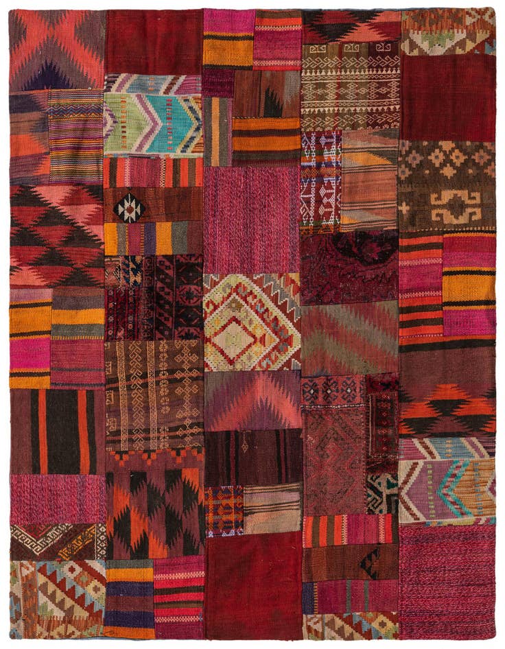 Detail image of 4' 10 x 6' 6 Hand Woven Kilim Patchwork Wool Rug