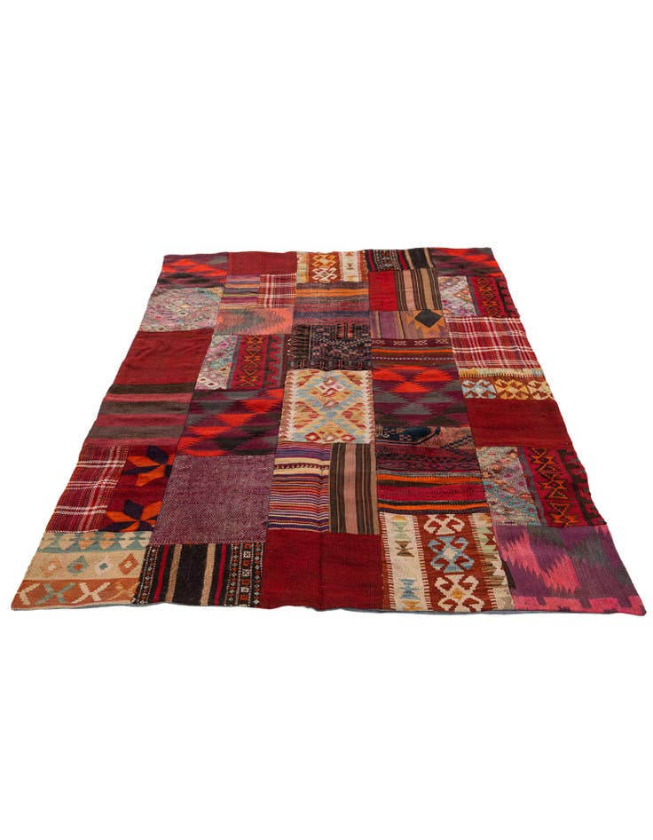 Detail image of 5' x 6' 8 Hand Knotted Kilim Patchwork Wool Rug