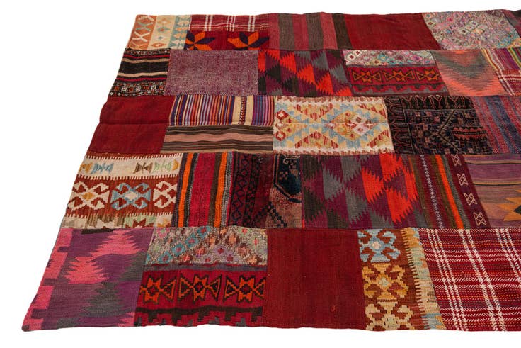 Detail image of 5' x 6' 8 Hand Knotted Kilim Patchwork Wool Rug