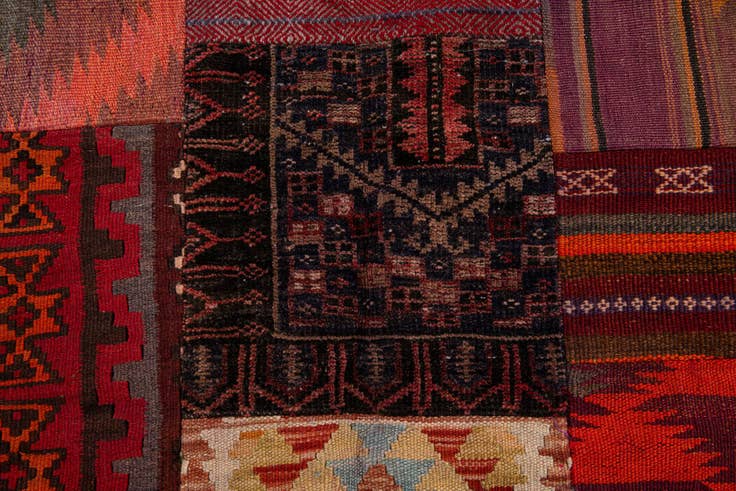 Detail image of 5' x 6' 8 Hand Knotted Kilim Patchwork Wool Rug