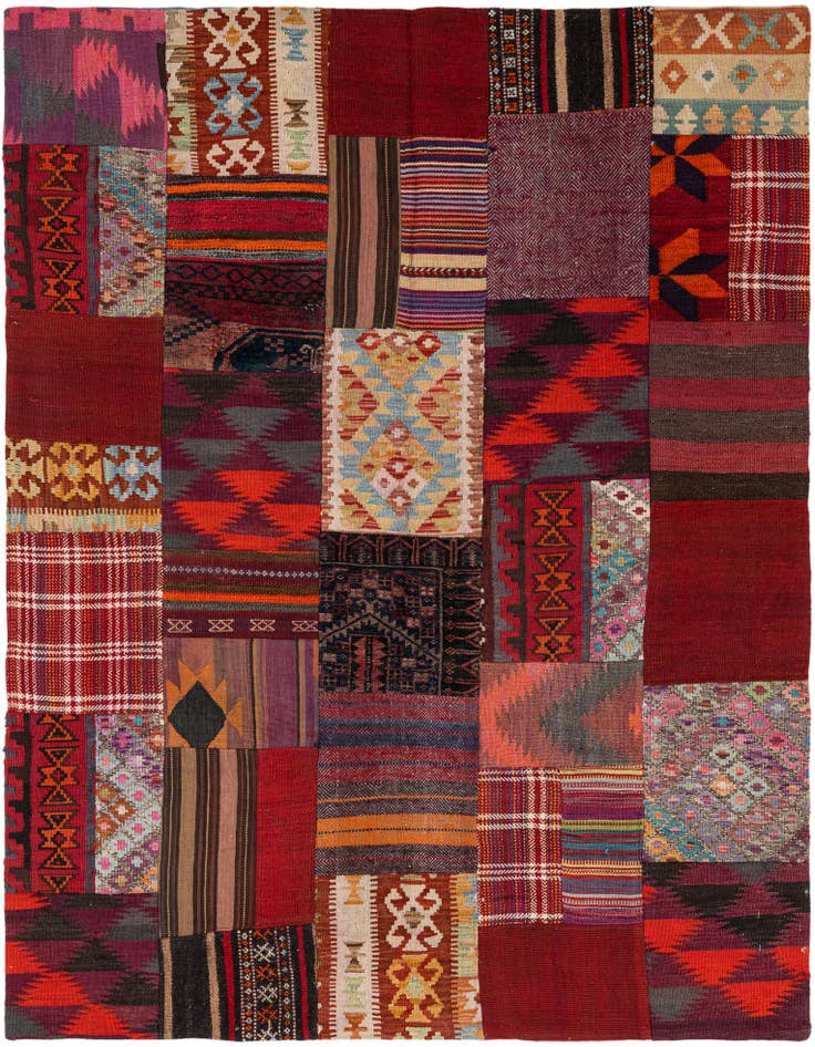 Detail image of 5' x 6' 8 Hand Knotted Kilim Patchwork Wool Rug