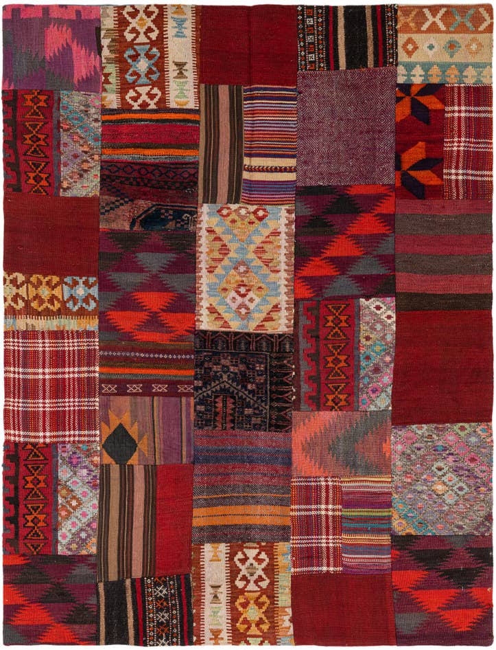 Detail image of 5' x 6' 8 Hand Knotted Kilim Patchwork Wool Rug