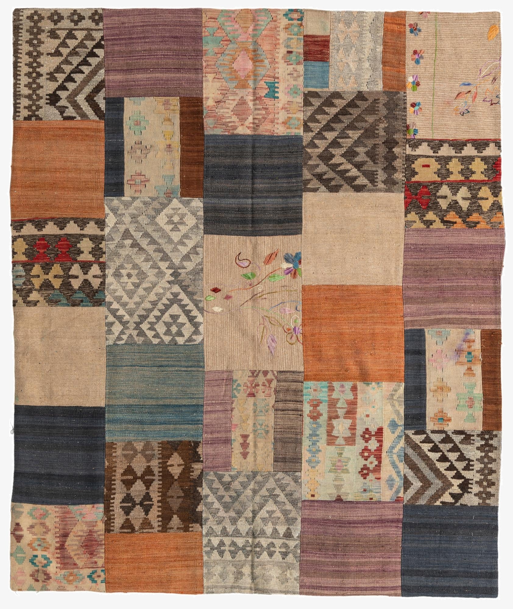 6' 2 x 7' 4  Hand Woven Kilim Patchwork Wool Rug