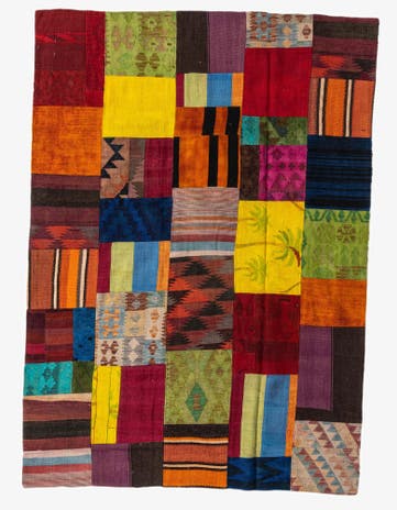 5' 5 x 7' 7 Hand Woven Kilim Patchwork Wool Rug