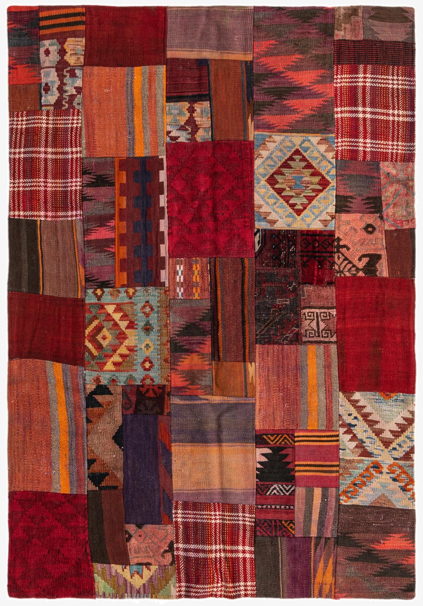 4' 1 x 6'  Hand Woven Kilim Patchwork Wool Rug