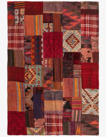 4' 1 x 6' Hand Woven Kilim Patchwork Wool Rug