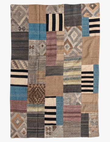 5' 3 x 8' Hand Woven Kilim Patchwork Wool Rug