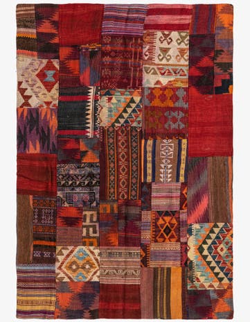 4' 1 x 5' 10 Hand Woven Kilim Patchwork Wool Rug