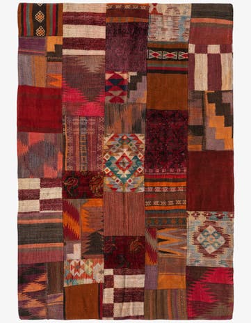4' x 6' Hand Woven Kilim Patchwork Wool Rug