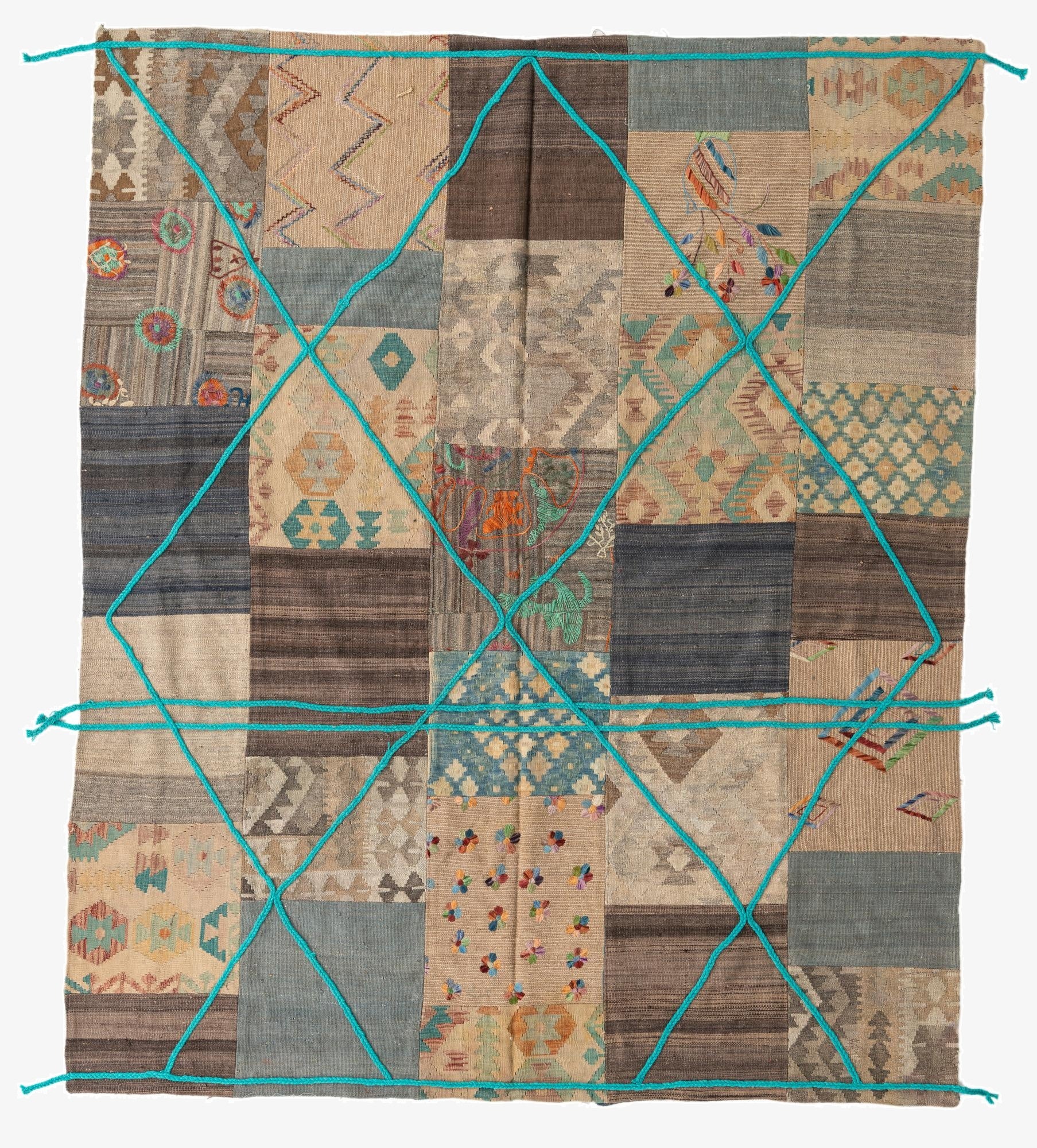 7' x 8' 4  Hand Woven Kilim Patchwork Wool Rug