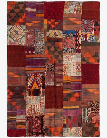 5' 7 x 8' Hand Woven Kilim Patchwork Wool Rug