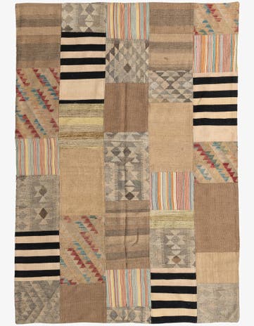 5' 6 x 8' Hand Woven Kilim Patchwork Wool Rug