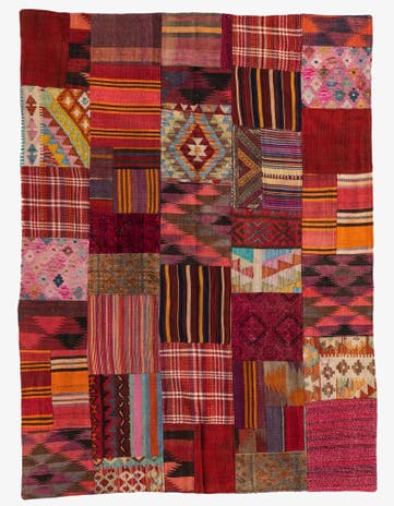 4' 10 x 6' 6 Hand Woven Kilim Patchwork Wool Rug