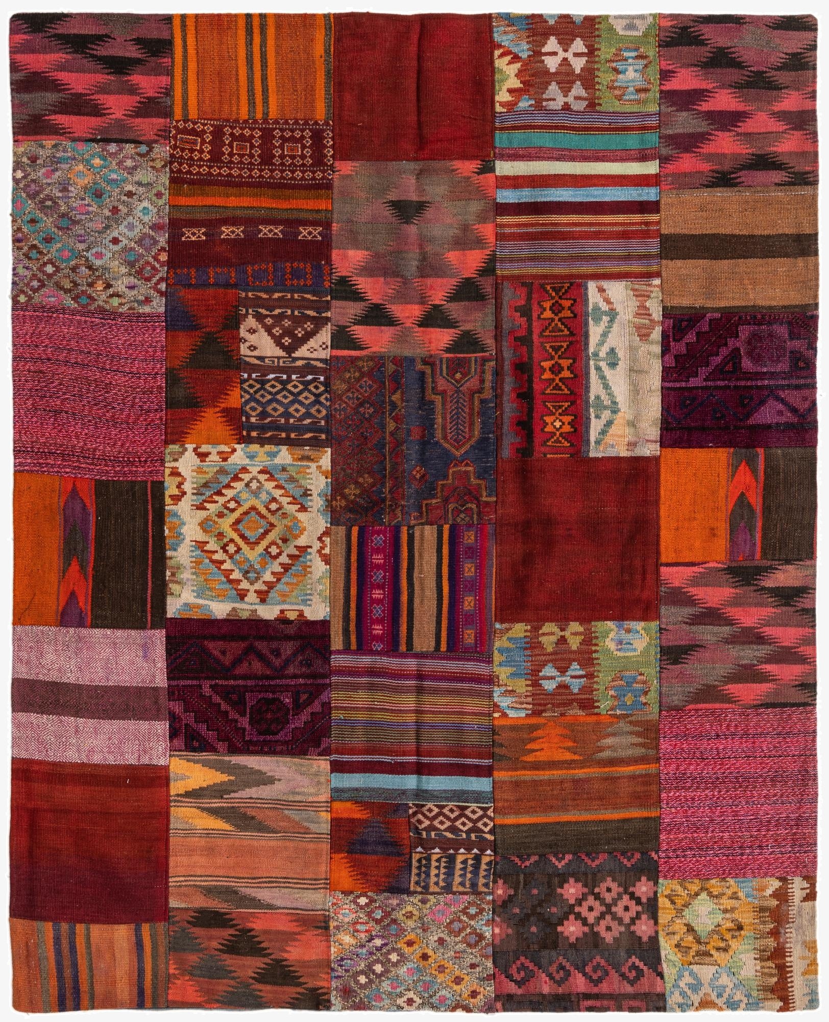 5' 4 x 6' 7  Hand Woven Kilim Patchwork Wool Rug