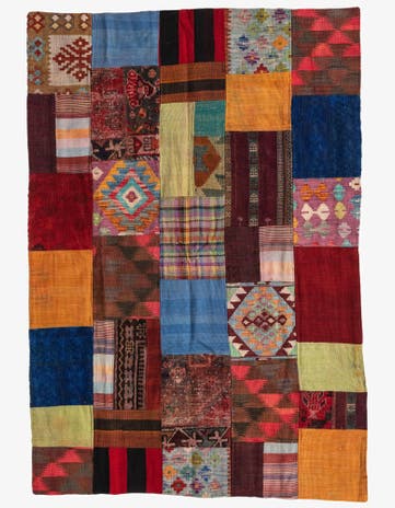 4' 1 x 6' Hand Woven Kilim Patchwork Wool Rug