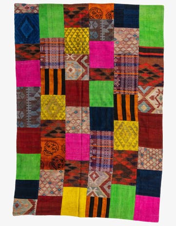 6' 7 x 9' 7 Hand Woven Kilim Patchwork Wool Rug