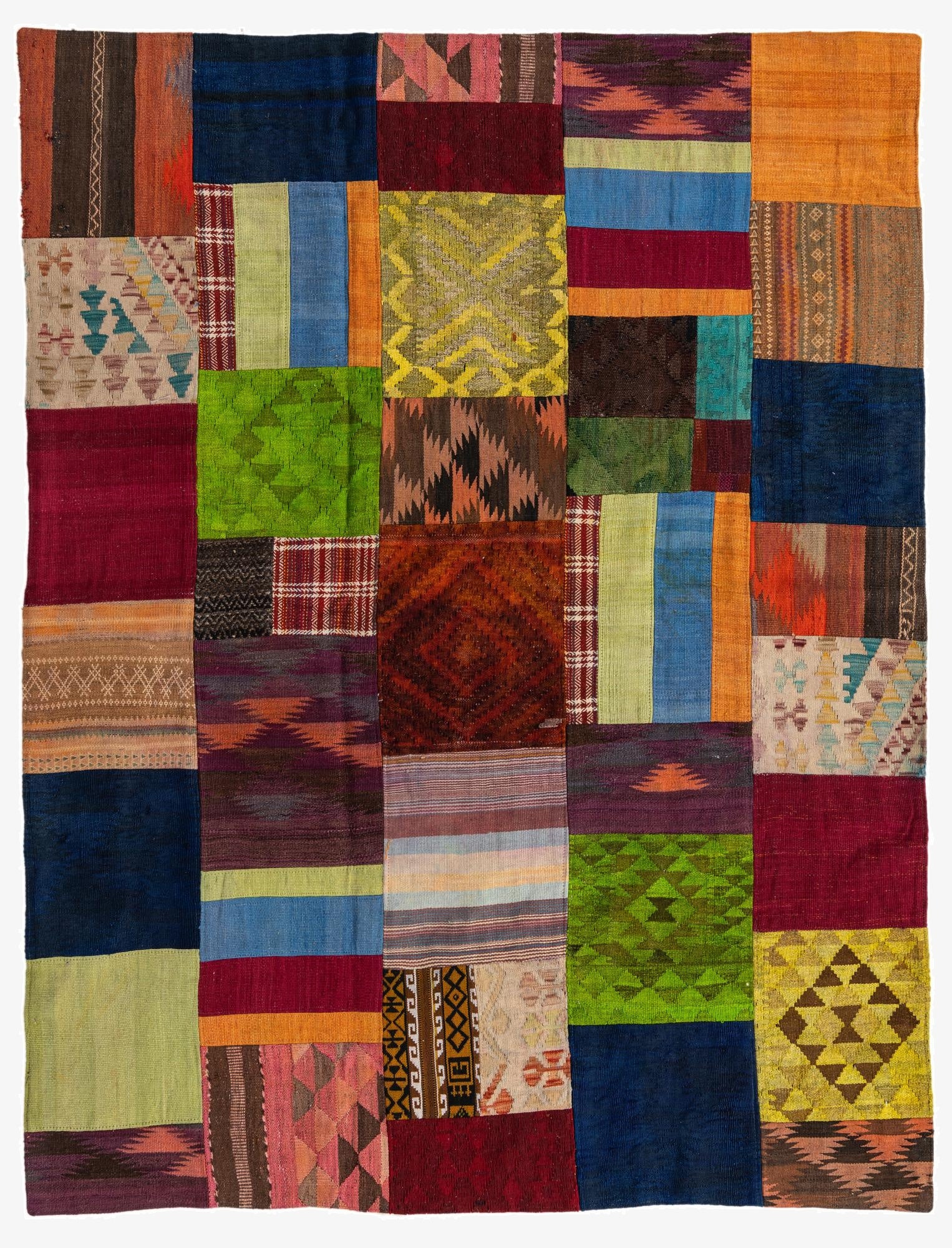 5' 9 x 7' 6  Hand Woven Kilim Patchwork Wool Rug