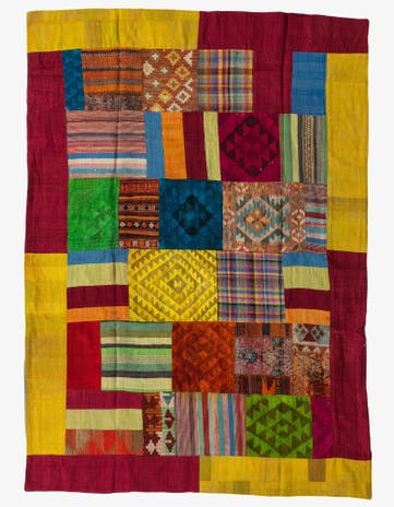 5' 8 x 8' Hand Woven Kilim Patchwork Wool Rug
