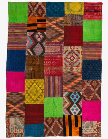 5' 7 x 7' 10 Hand Woven Kilim Patchwork Wool Rug
