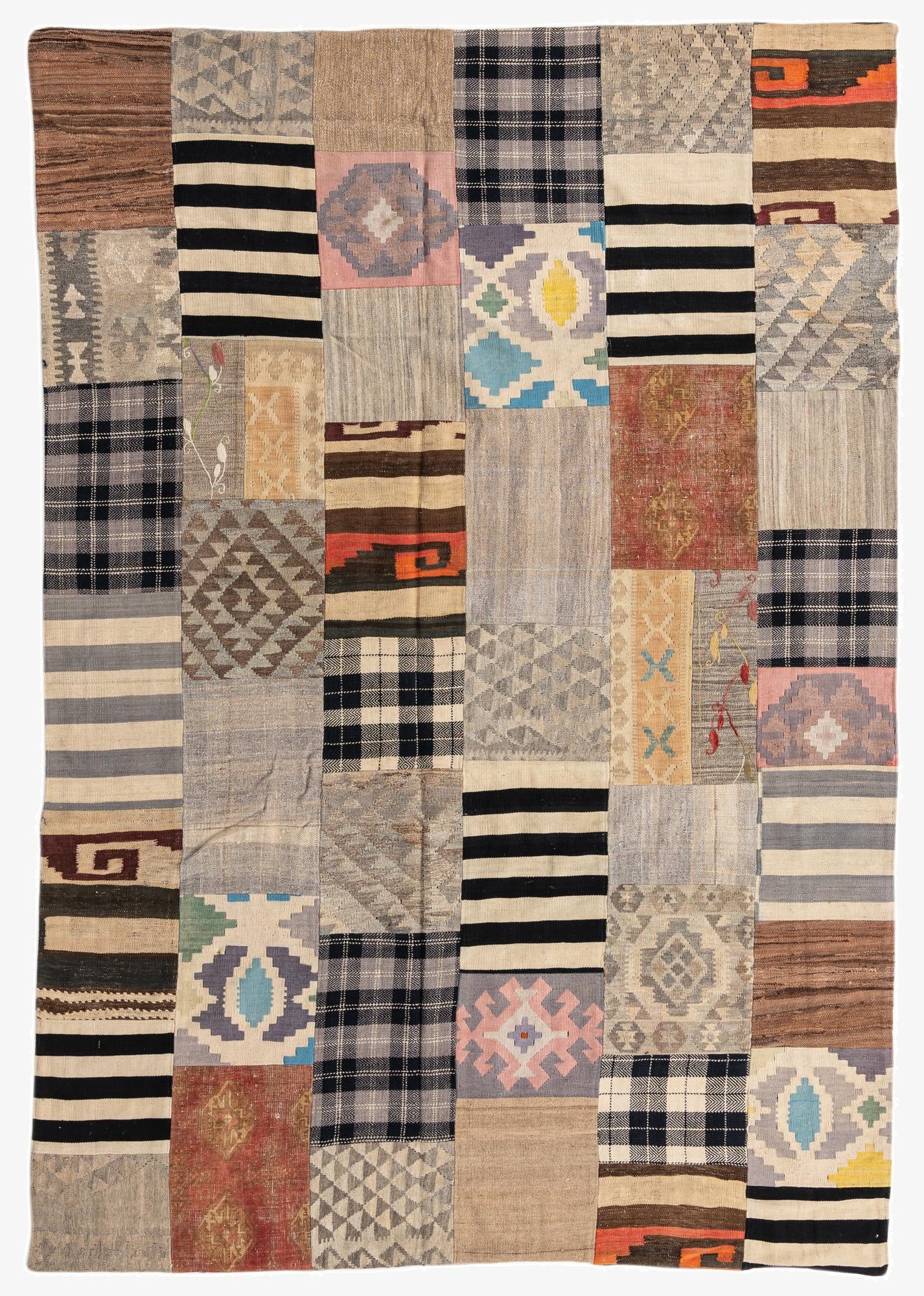 6' 8 x 9' 8  Hand Woven Kilim Patchwork Wool Rug
