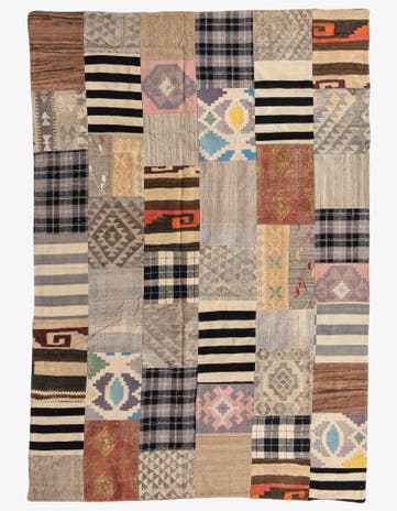 6' 8 x 9' 8 Hand Woven Kilim Patchwork Wool Rug