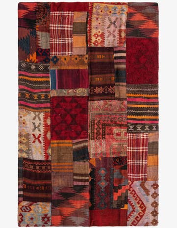 3' 4 x 5' 3 Hand Woven Kilim Patchwork Wool Rug