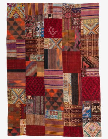 5' 7 x 8' Hand Woven Kilim Patchwork Wool Rug