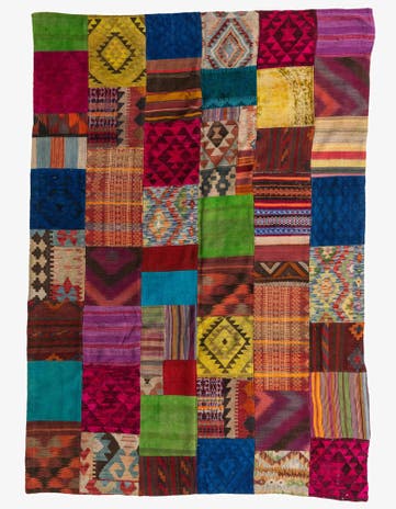 6' 9 x 9' 8 Hand Woven Kilim Patchwork Wool Rug