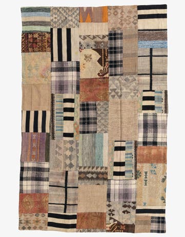 5' 4 x 8' 1 Hand Woven Kilim Patchwork Wool Rug