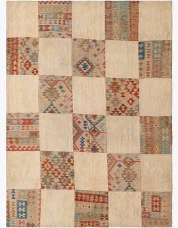 7' 1 x 9' 10 Hand Woven Kilim Patchwork Wool Rug