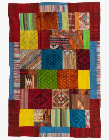 5' 6 x 8' Hand Woven Kilim Patchwork Wool Rug