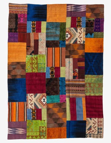5' 8 x 7' 11 Hand Woven Kilim Patchwork Wool Rug