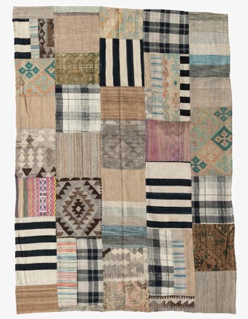 5' 4 x 7' 6 Hand Woven Kilim Patchwork Wool Rug