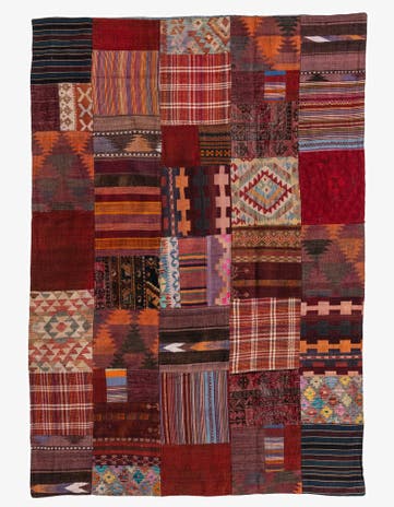 5' 7 x 8' Hand Woven Kilim Patchwork Wool Rug