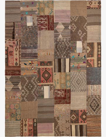 7' 2 x 10' Hand Woven Kilim Patchwork Wool Rug