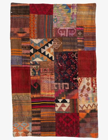 3' 4 x 5' 2 Hand Woven Kilim Patchwork Wool Rug